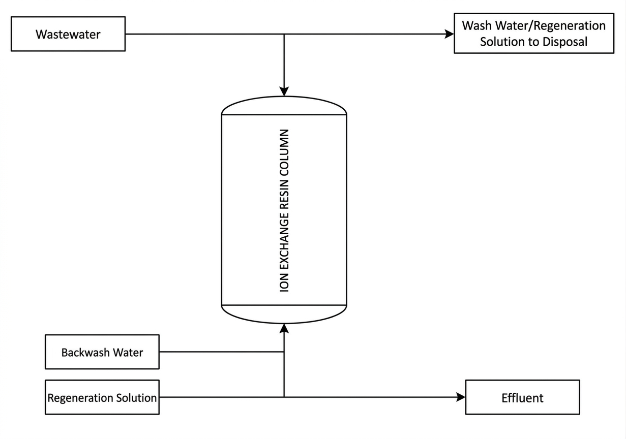 Schematic description of an ion exchange column and processes